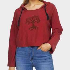 Lakhays Organic Cotton Hooded Fleece Cropped Sweater Top